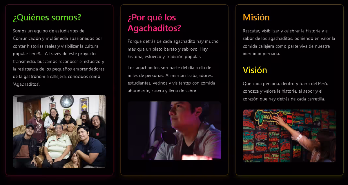Screenshot of Agachaditos' homepage showing the modern design.